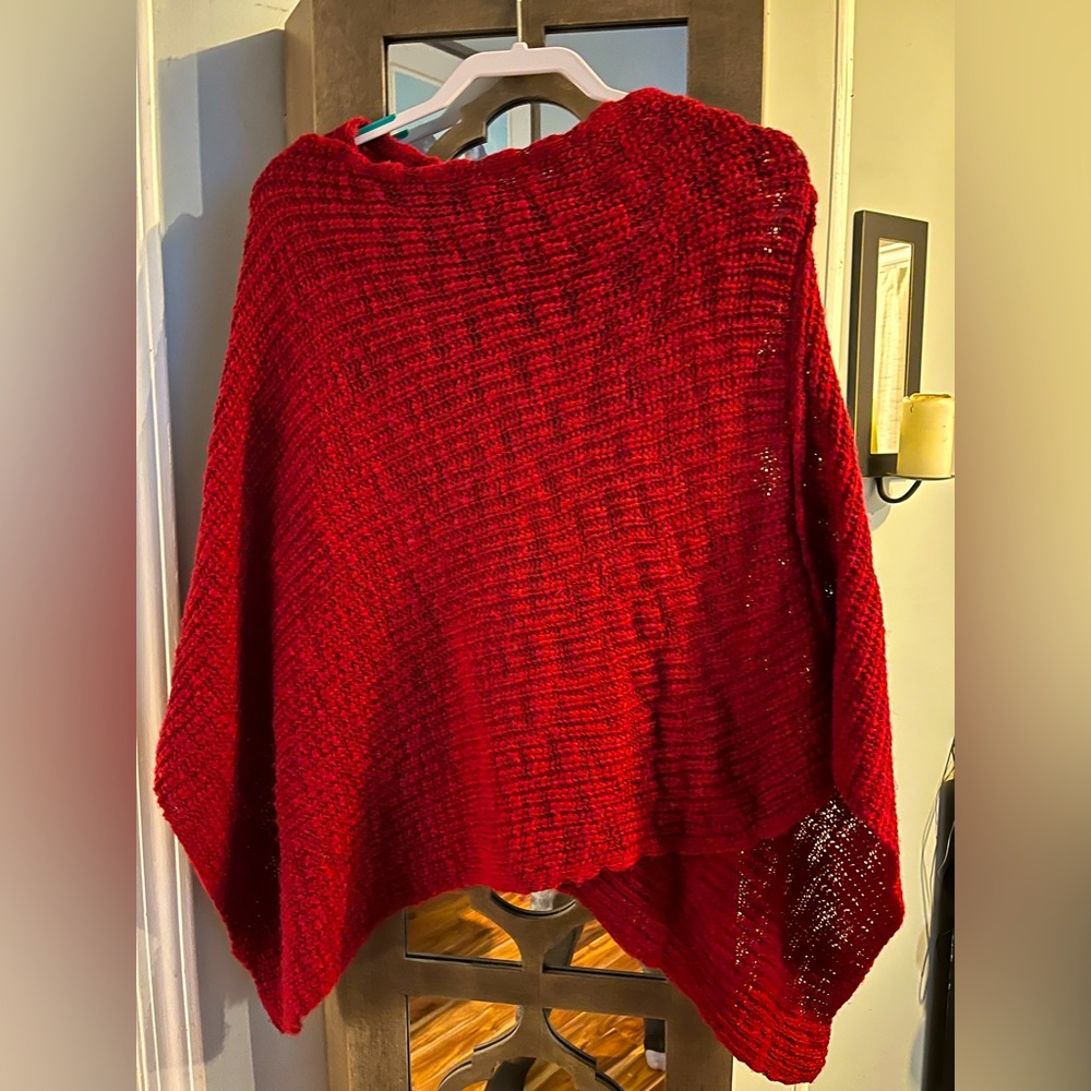 Red Sweater Poncho Sweater